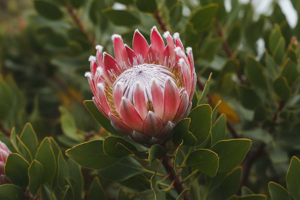 🌺 Protea laurifolia ‘Pink Owl’: Soft Dusty Pink Blooms with Silvery Owl‑Like Bracts